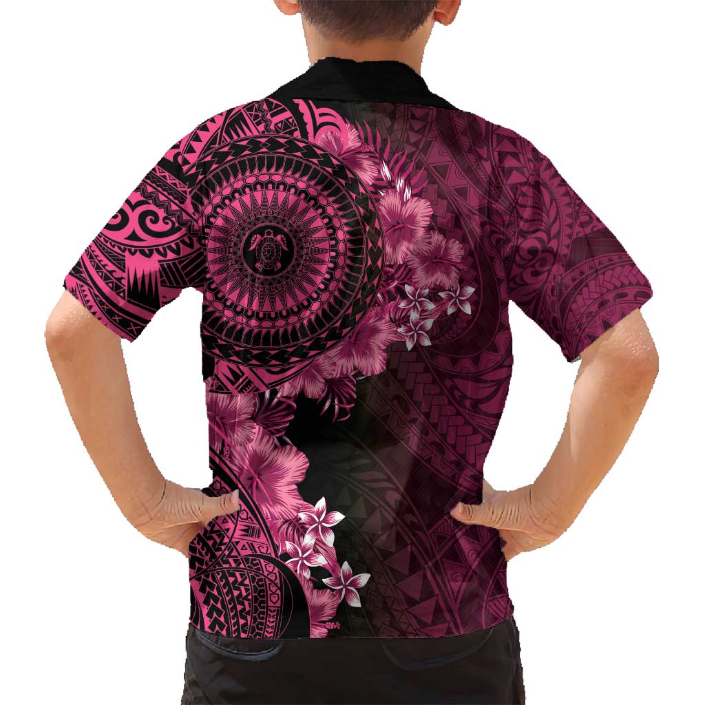 Vanuatu Family Matching Off Shoulder Short Dress and Hawaiian Shirt Hibisus Polynesian Pattern Pink - Polynesian Pride