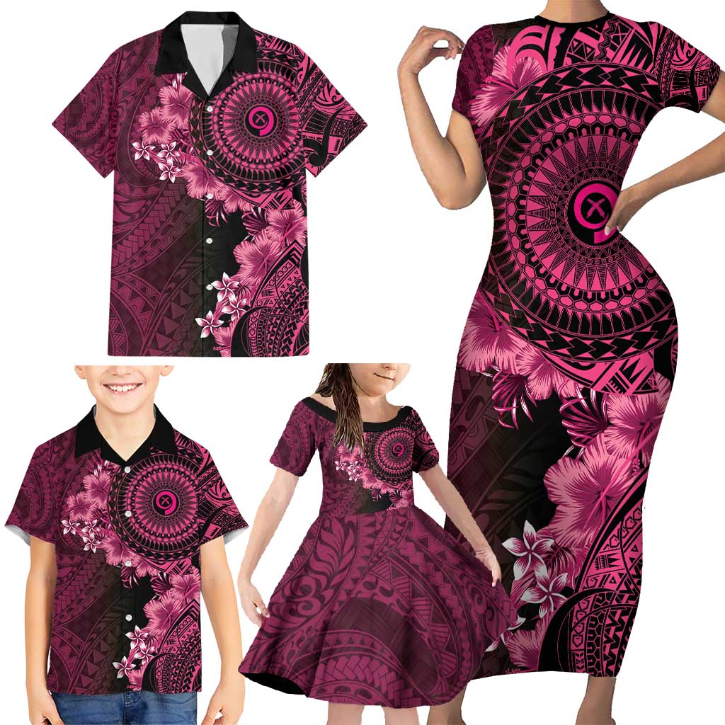 Vanuatu Family Matching Short Sleeve Bodycon Dress and Hawaiian Shirt Hibisus Polynesian Pattern Pink - Polynesian Pride