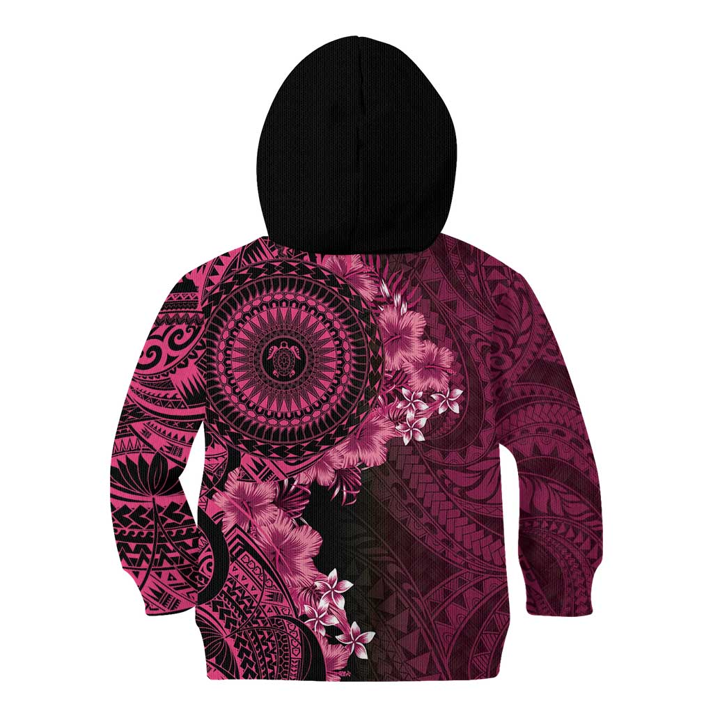 Vanuatu Kid Hoodie Hibisus Polynesian Pattern Pink - Polynesian Pride