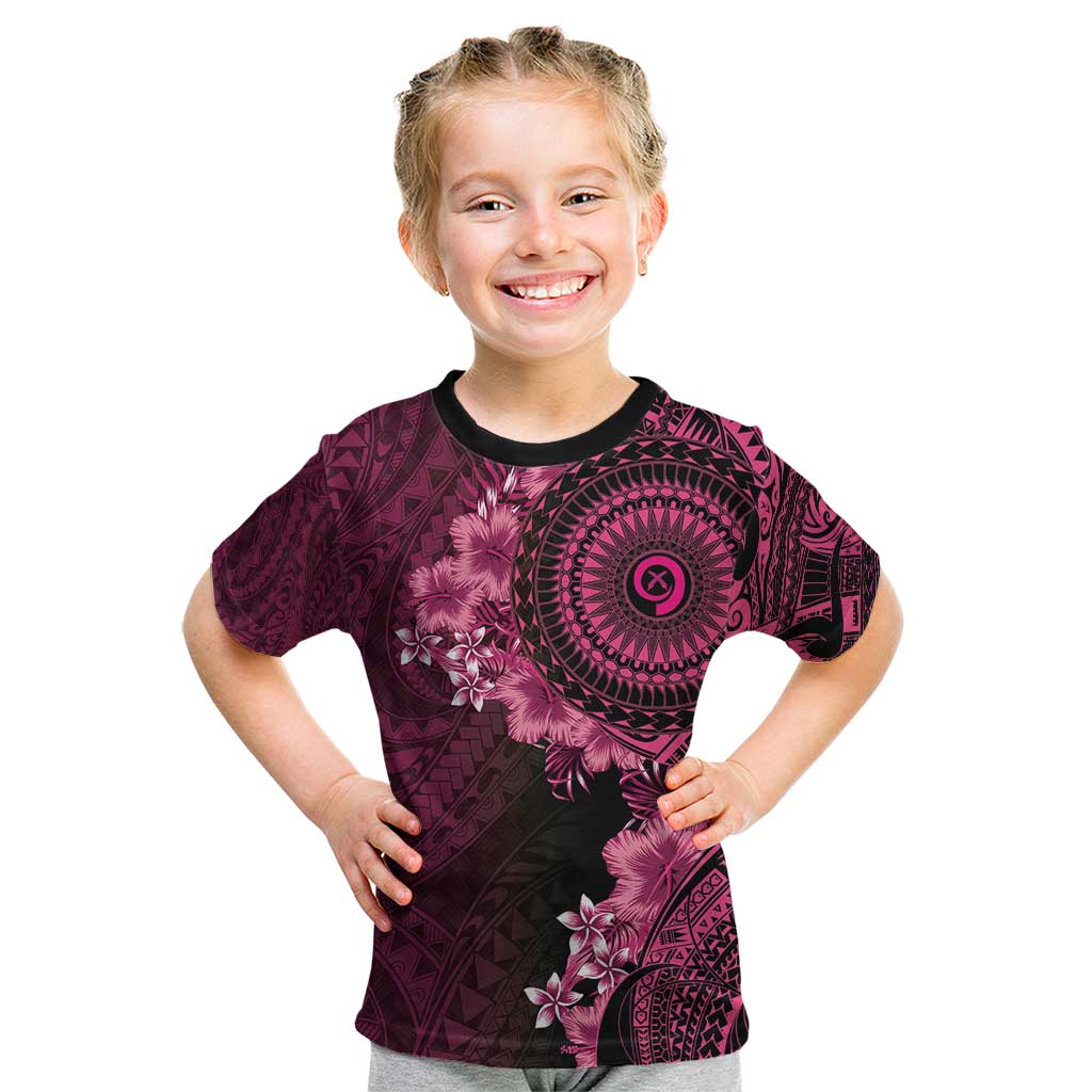 Vanuatu Kid T Shirt Hibisus Polynesian Pattern Pink - Polynesian Pride