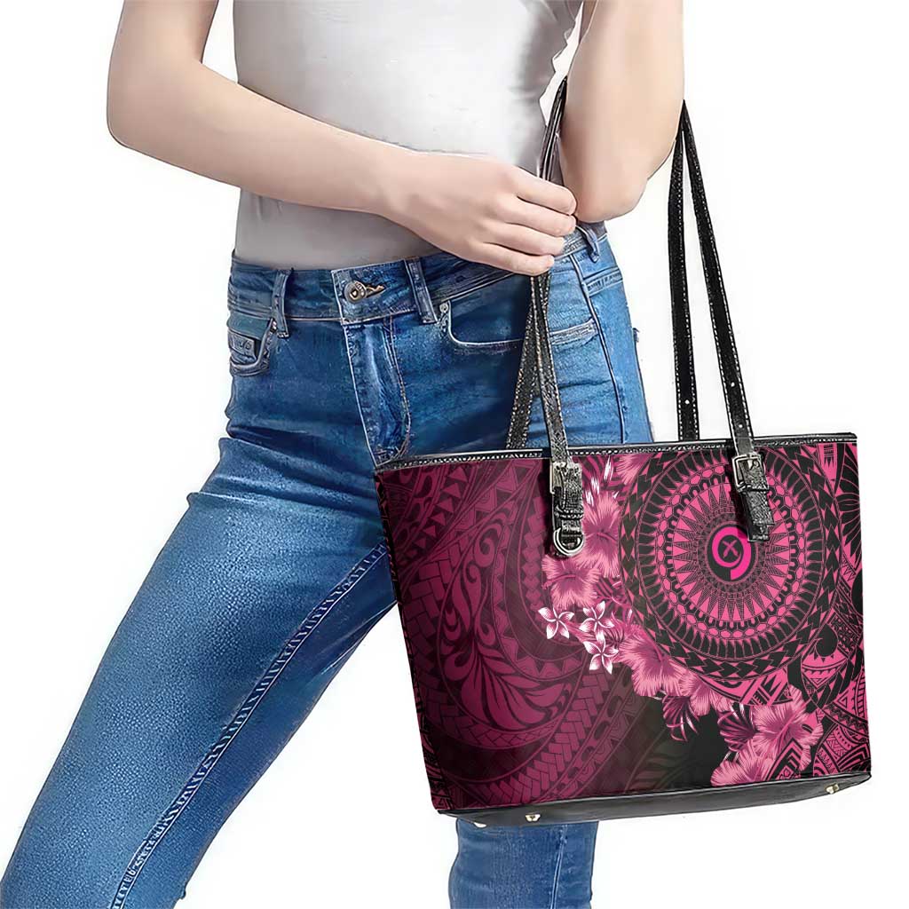 Vanuatu Leather Tote Bag Hibisus Polynesian Pattern Pink - Polynesian Pride
