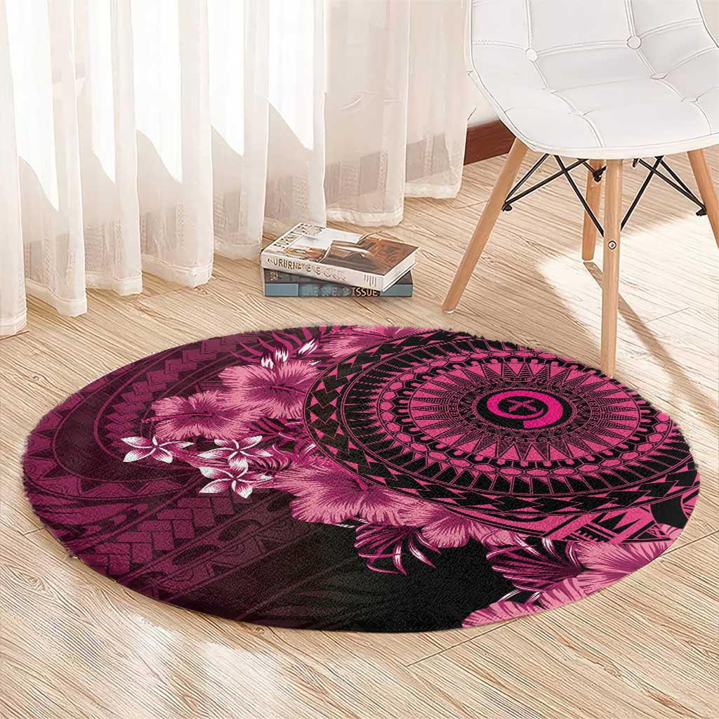 Vanuatu Round Carpet Hibisus Polynesian Pattern Pink - Polynesian Pride