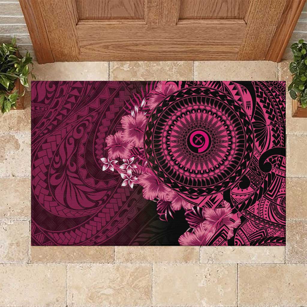 Vanuatu Rubber Doormat Hibisus Polynesian Pattern Pink - Polynesian Pride