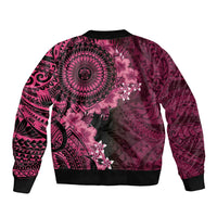 Vanuatu Sleeve Zip Bomber Jacket Hibisus Polynesian Pattern Pink - Polynesian Pride