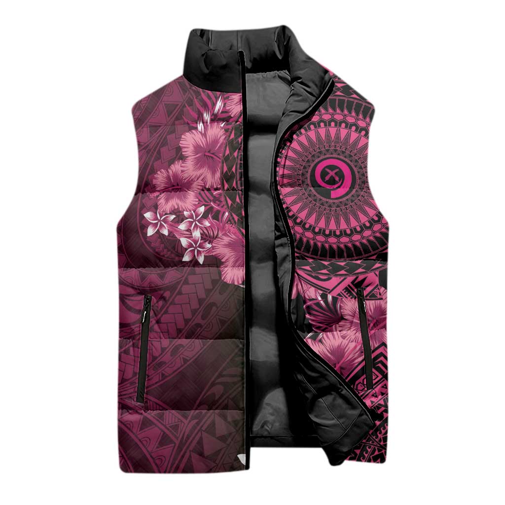 Vanuatu Sleeveless Puffer Jacket Hibisus Polynesian Pattern Pink - Polynesian Pride