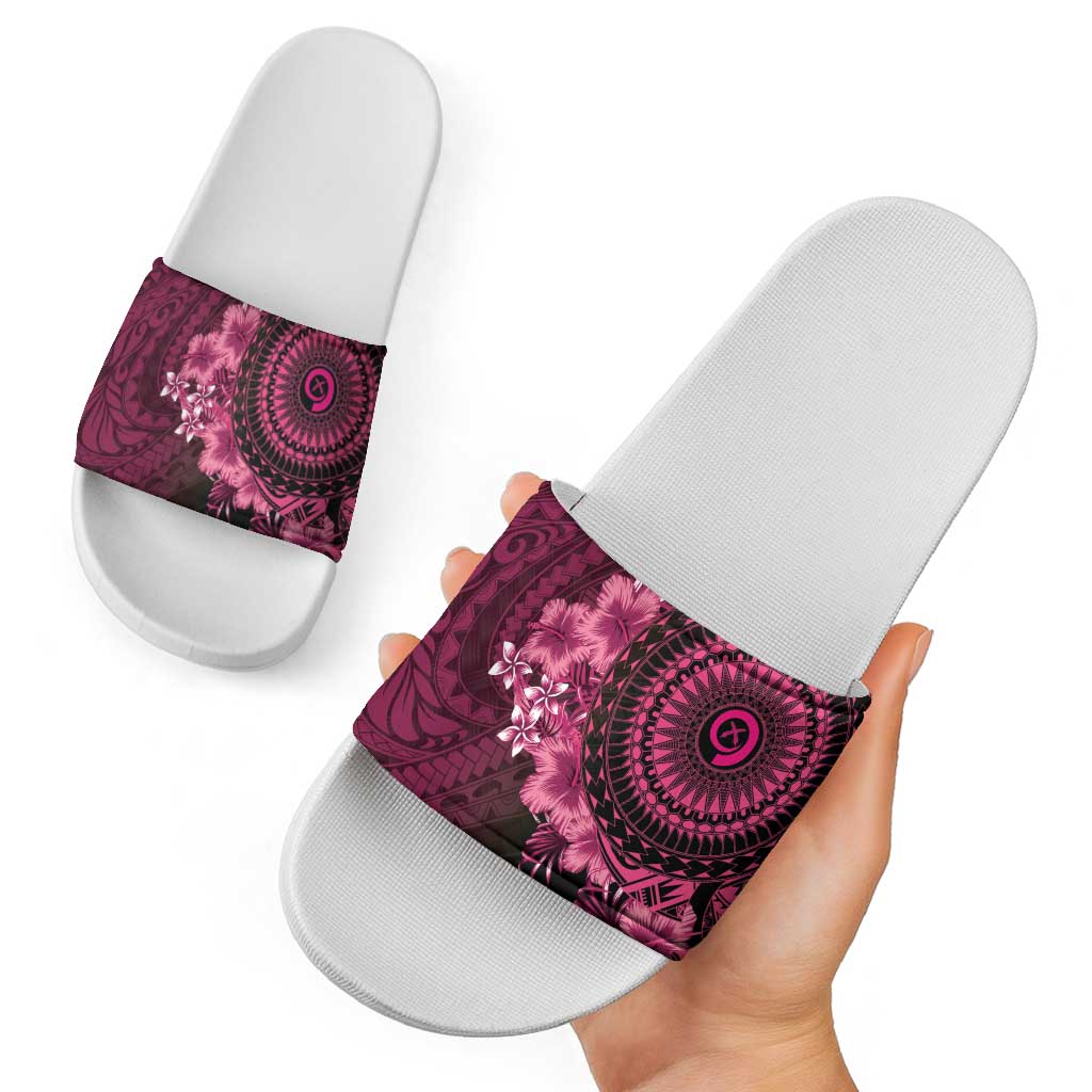 Vanuatu Slide Sandals Hibisus Polynesian Pattern Pink - Polynesian Pride