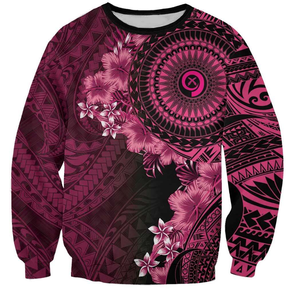 Vanuatu Sweatshirt Hibisus Polynesian Pattern Pink - Polynesian Pride