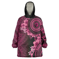 Vanuatu Wearable Blanket Hoodie Hibisus Polynesian Pattern Pink - Polynesian Pride