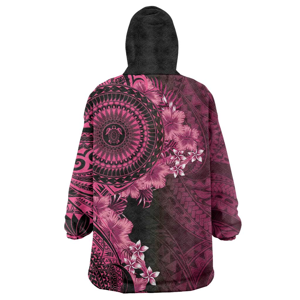 Vanuatu Wearable Blanket Hoodie Hibisus Polynesian Pattern Pink - Polynesian Pride