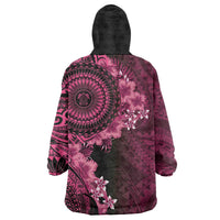 Vanuatu Wearable Blanket Hoodie Hibisus Polynesian Pattern Pink - Polynesian Pride