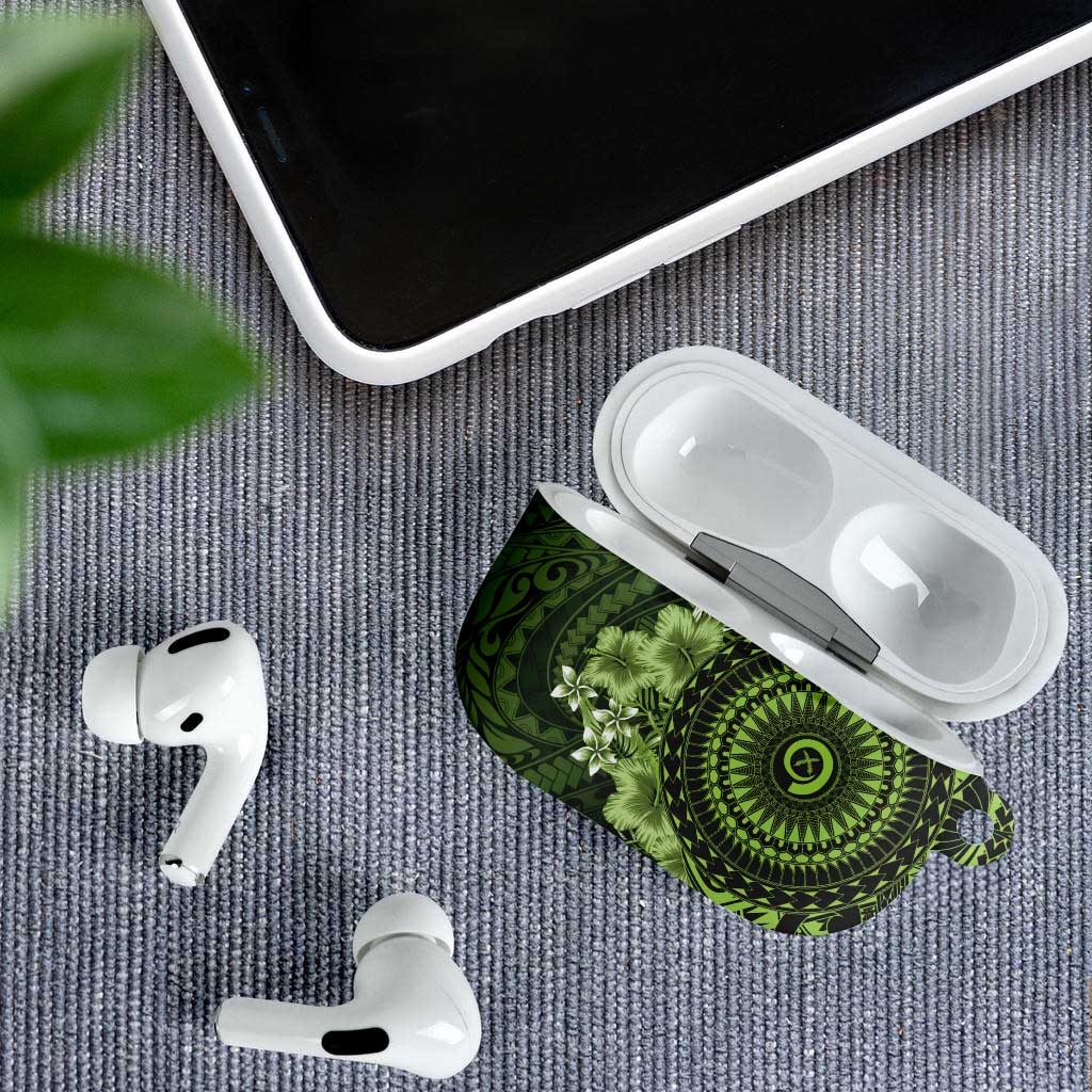 Vanuatu AirPods Case Hibisus Polynesian Pattern Green - Polynesian Pride