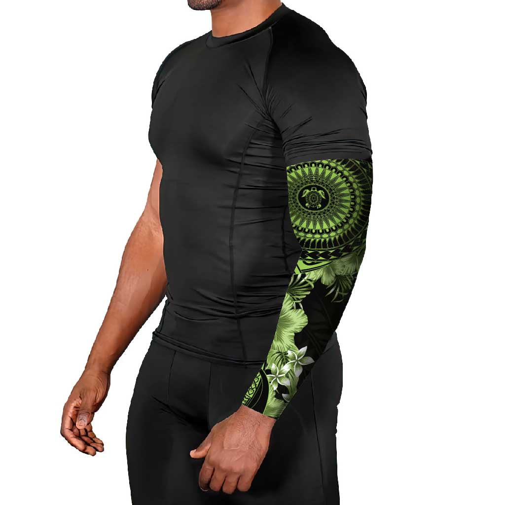 Vanuatu Arm Sleeves Hibisus Polynesian Pattern Green - Polynesian Pride