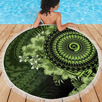 Vanuatu Beach Blanket Hibisus Polynesian Pattern Green - Polynesian Pride