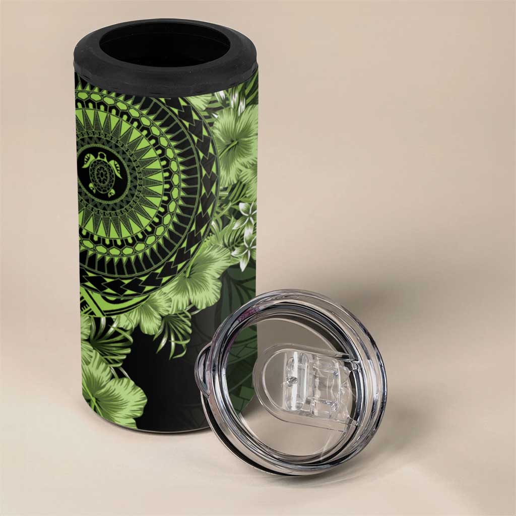 Vanuatu 4 in 1 Can Cooler Tumbler Hibisus Polynesian Pattern Green - Polynesian Pride