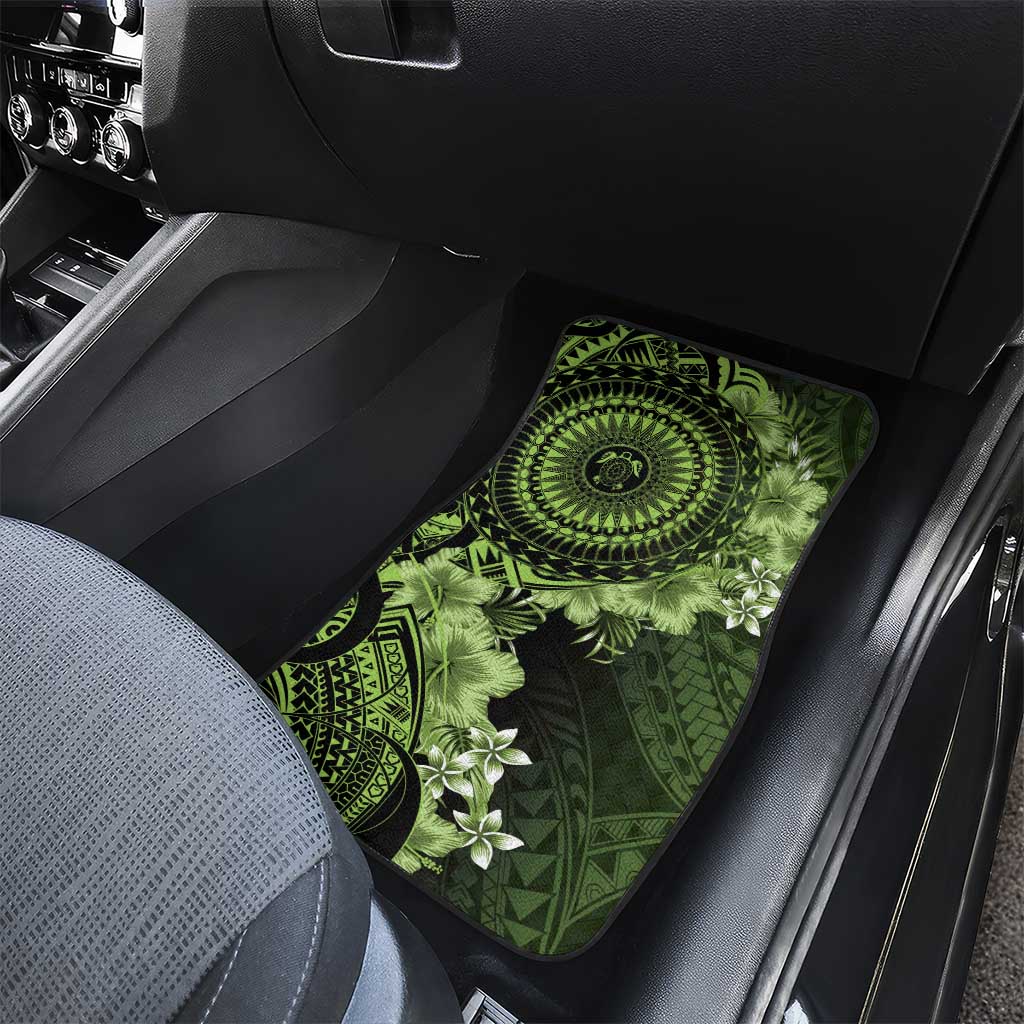 Vanuatu Car Mats Hibisus Polynesian Pattern Green - Polynesian Pride