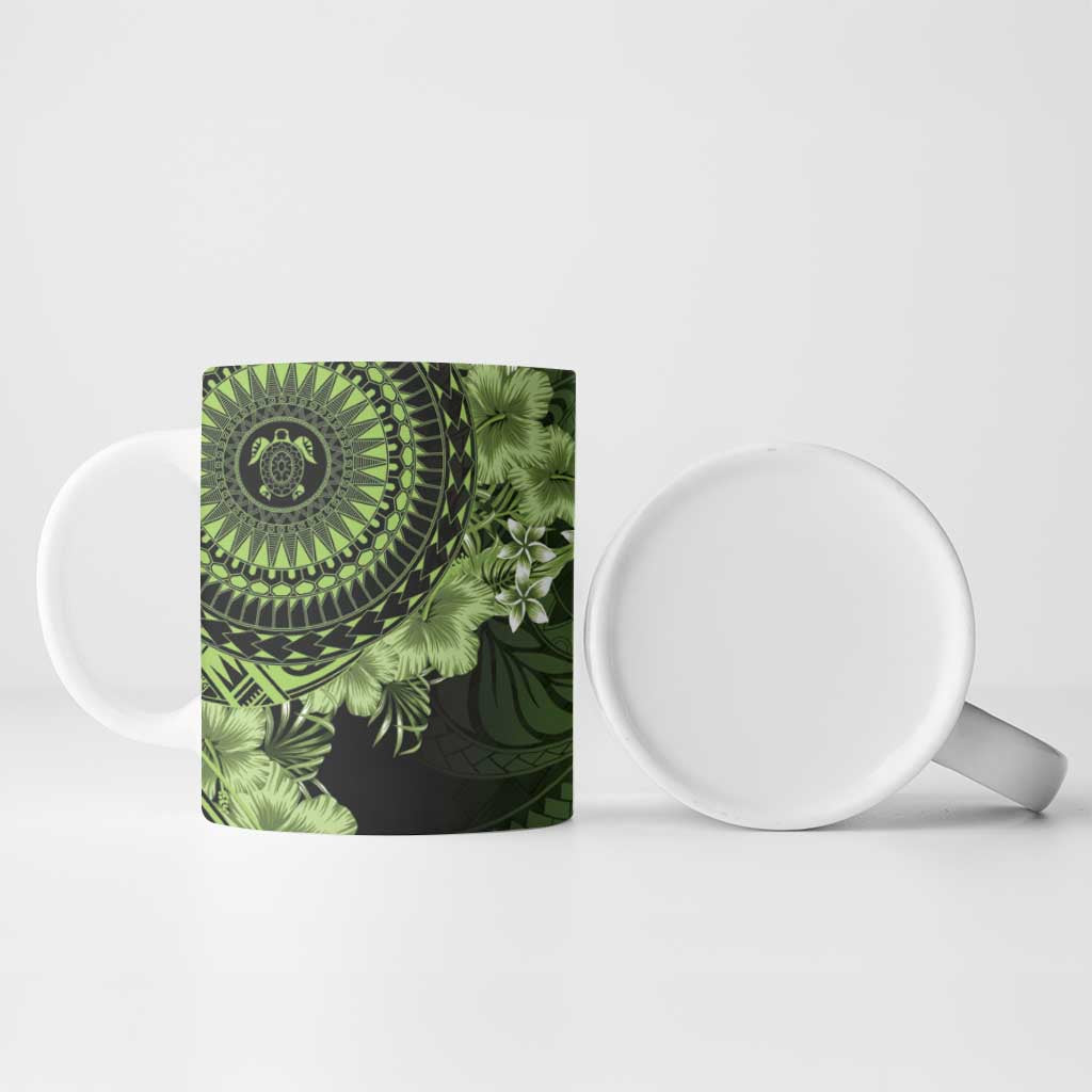 Vanuatu Ceramic Mug Hibisus Polynesian Pattern Green - Polynesian Pride