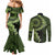 Vanuatu Couples Matching Mermaid Dress and Long Sleeve Button Shirt Hibisus Polynesian Pattern Green - Polynesian Pride