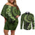 Vanuatu Couples Matching Off Shoulder Short Dress and Long Sleeve Button Shirt Hibisus Polynesian Pattern Green - Polynesian Pride