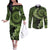 Vanuatu Couples Matching Off The Shoulder Long Sleeve Dress and Long Sleeve Button Shirt Hibisus Polynesian Pattern Green - Polynesian Pride