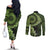 Vanuatu Couples Matching Off The Shoulder Long Sleeve Dress and Long Sleeve Button Shirt Hibisus Polynesian Pattern Green - Polynesian Pride