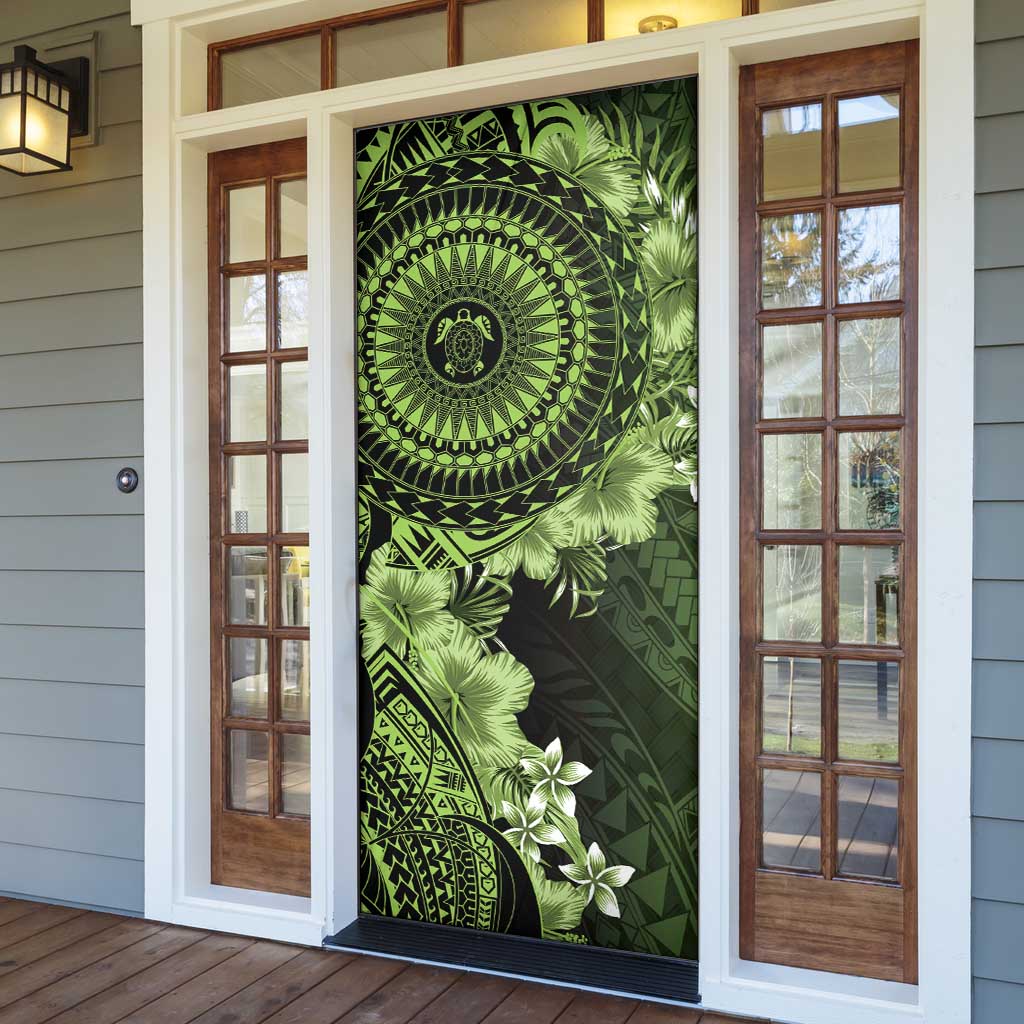Vanuatu Door Cover Hibisus Polynesian Pattern Green - Polynesian Pride