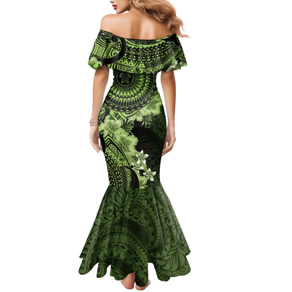 Vanuatu Family Matching Mermaid Dress and Hawaiian Shirt Hibisus Polynesian Pattern Green - Polynesian Pride