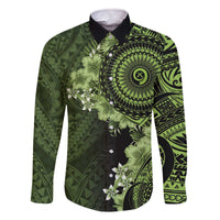 Vanuatu Family Matching Off The Shoulder Long Sleeve Dress and Hawaiian Shirt Hibisus Polynesian Pattern Green - Polynesian Pride