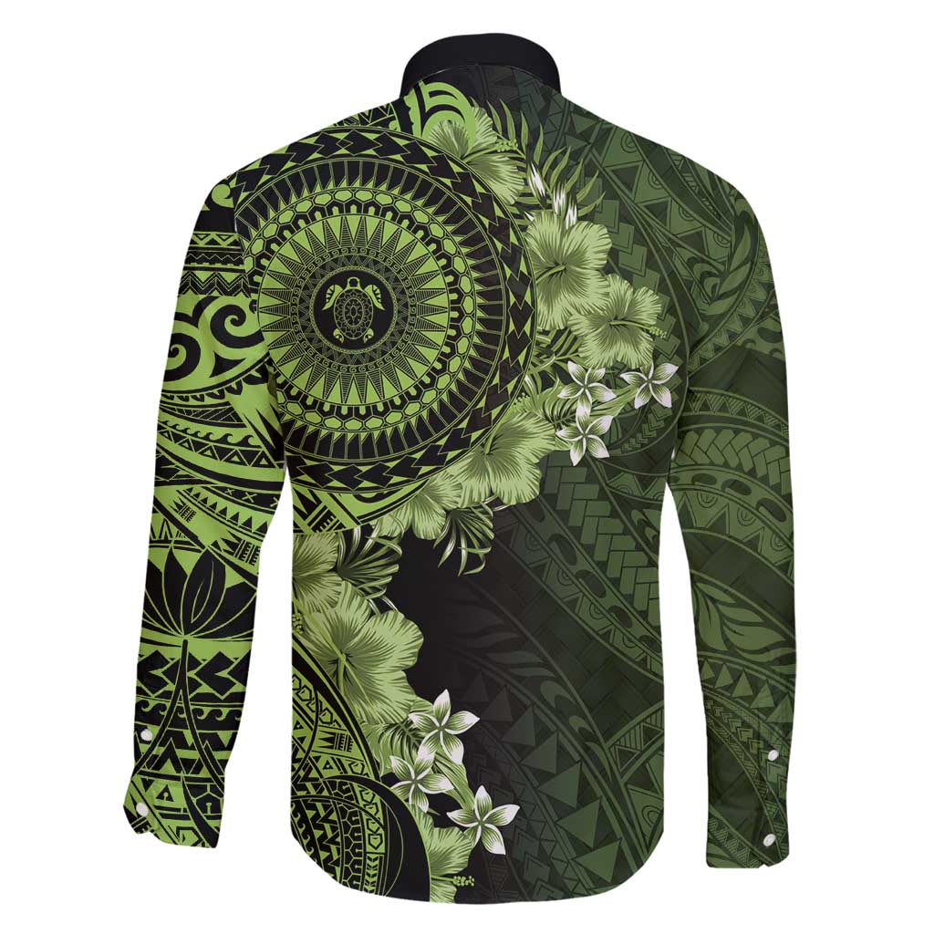 Vanuatu Family Matching Off Shoulder Short Dress and Hawaiian Shirt Hibisus Polynesian Pattern Green - Polynesian Pride