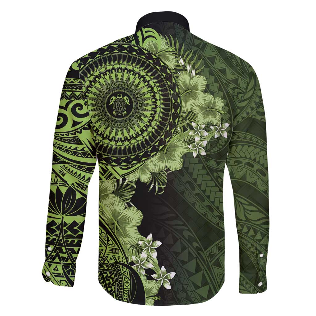 Vanuatu Family Matching Short Sleeve Bodycon Dress and Hawaiian Shirt Hibisus Polynesian Pattern Green - Polynesian Pride