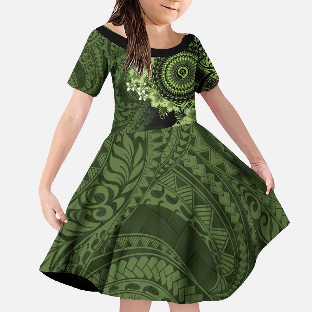 Vanuatu Family Matching Summer Maxi Dress and Hawaiian Shirt Hibisus Polynesian Pattern Green - Polynesian Pride