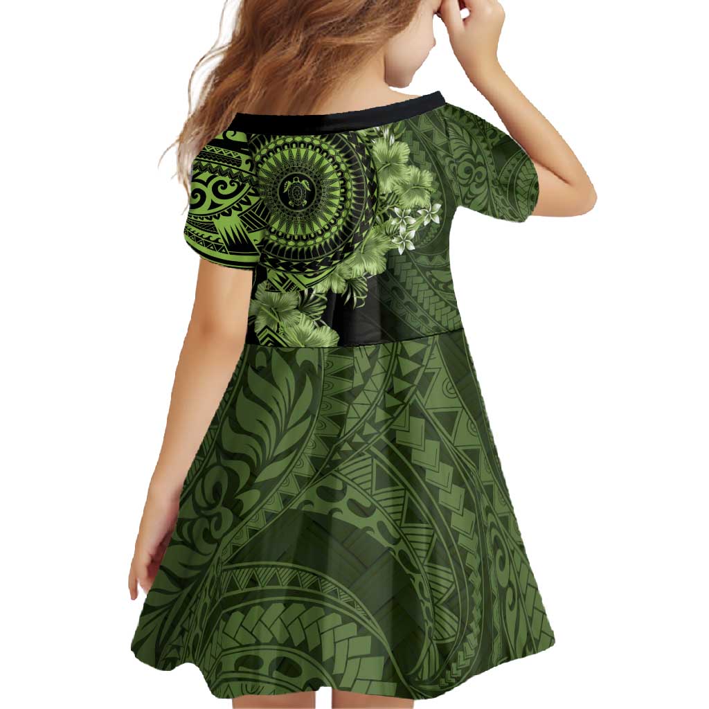 Vanuatu Family Matching Tank Maxi Dress and Hawaiian Shirt Hibisus Polynesian Pattern Green - Polynesian Pride