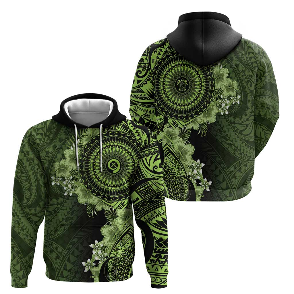 Vanuatu Hoodie Hibisus Polynesian Pattern Green - Polynesian Pride