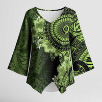 Vanuatu Kimono Sleeve Blouse Hibisus Polynesian Pattern Green - Polynesian Pride
