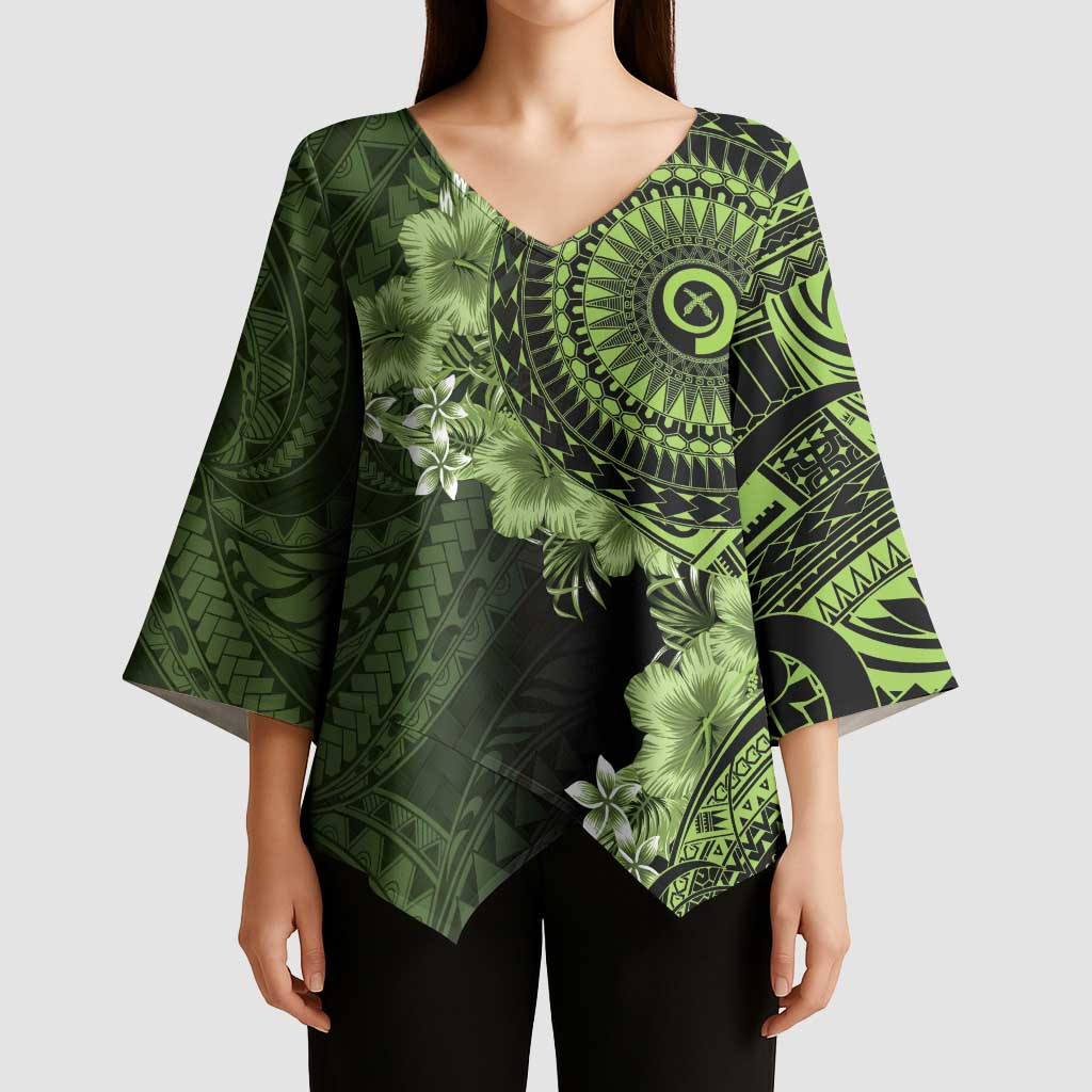 Vanuatu Kimono Sleeve Blouse Hibisus Polynesian Pattern Green - Polynesian Pride