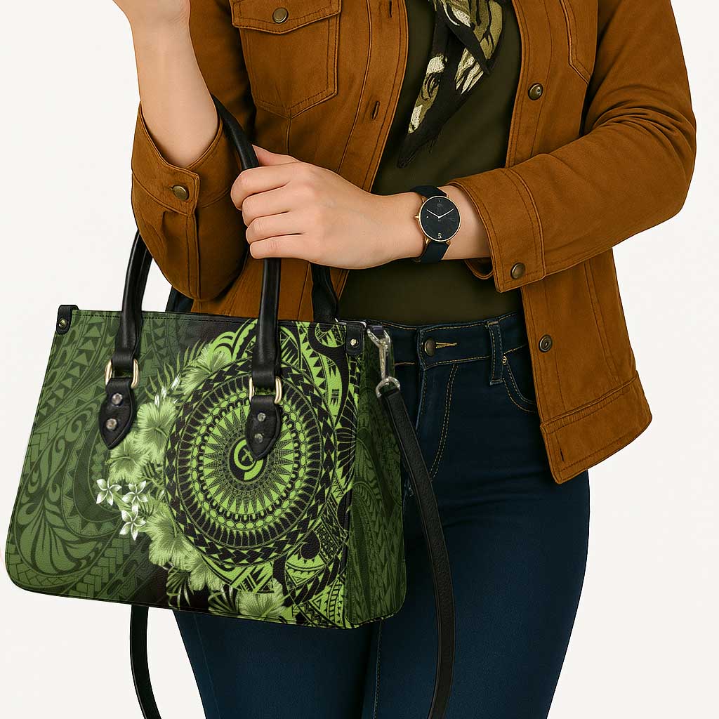 Vanuatu Leather Bag Hibisus Polynesian Pattern Green - Polynesian Pride