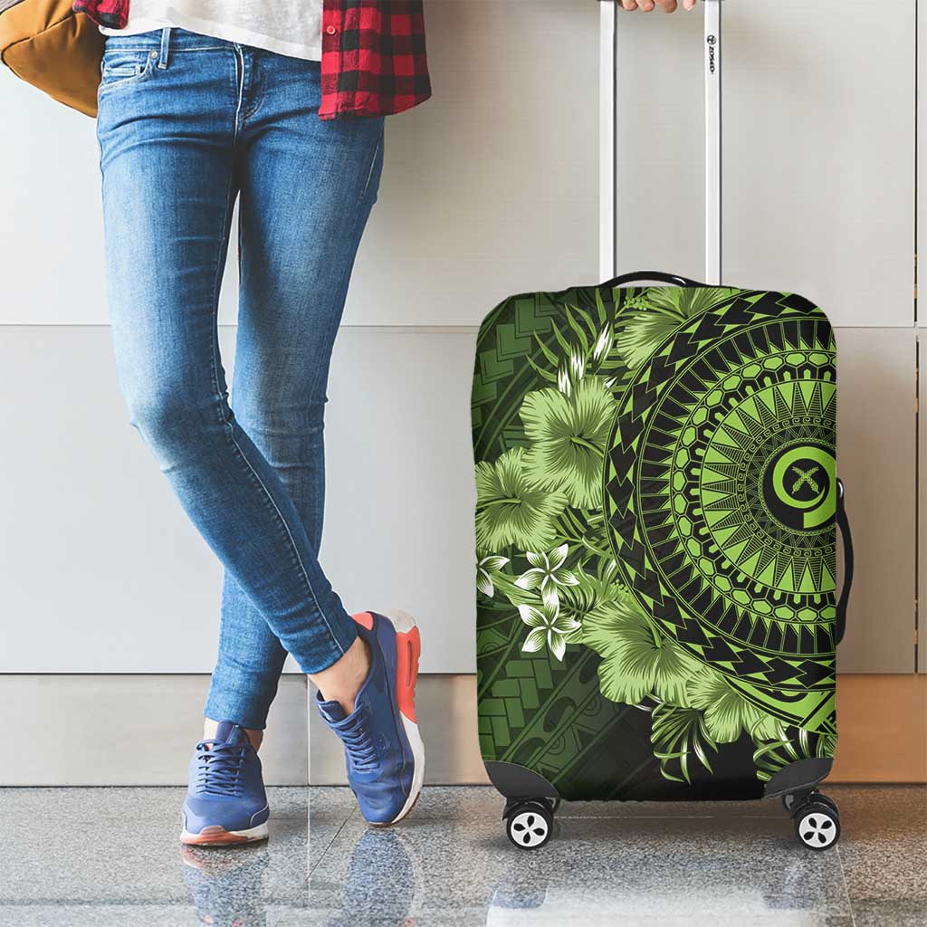 Vanuatu Luggage Cover Hibisus Polynesian Pattern Green - Polynesian Pride