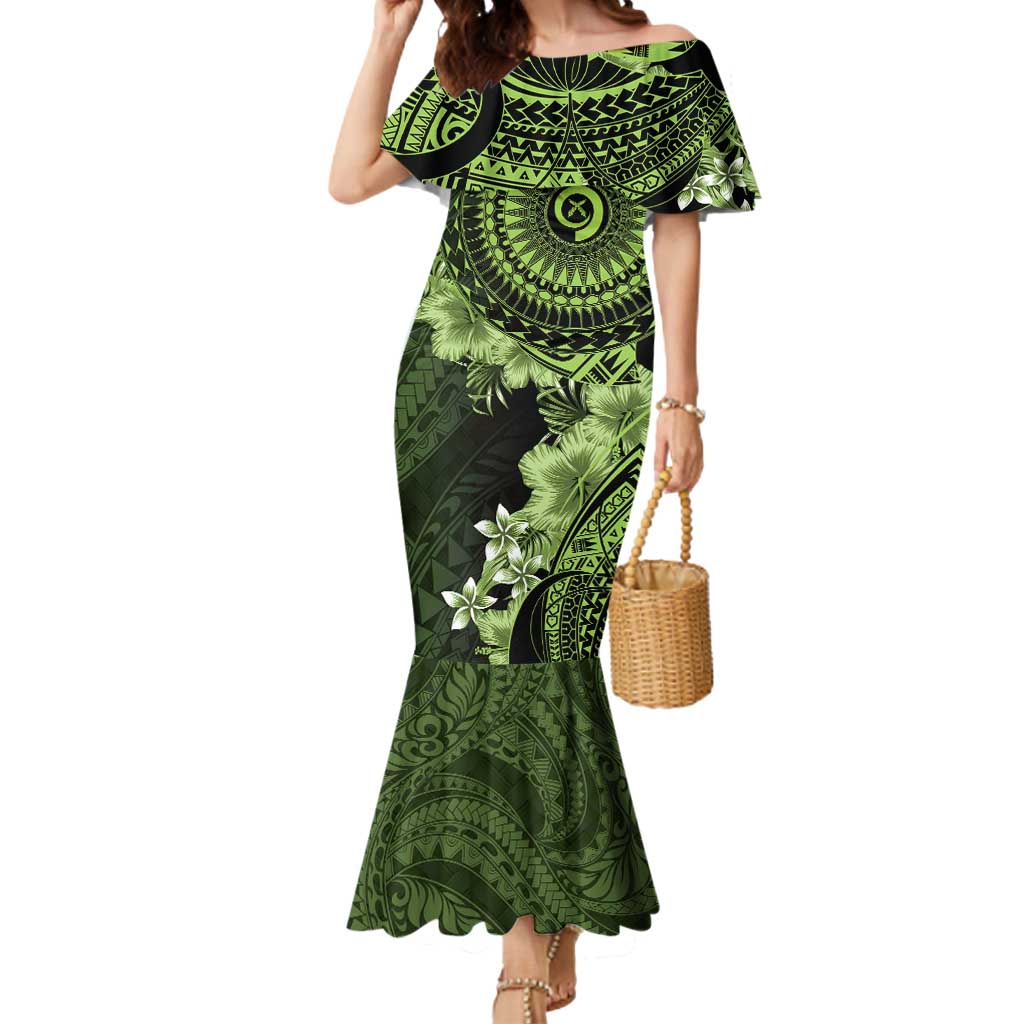 Vanuatu Mermaid Dress Hibisus Polynesian Pattern Green - Polynesian Pride