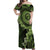Vanuatu Off Shoulder Maxi Dress Hibisus Polynesian Pattern Green - Polynesian Pride