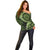 Vanuatu Off Shoulder Sweater Hibisus Polynesian Pattern Green - Polynesian Pride