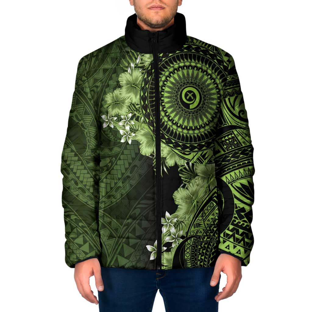 Vanuatu Padded Jacket Hibisus Polynesian Pattern Green - Polynesian Pride