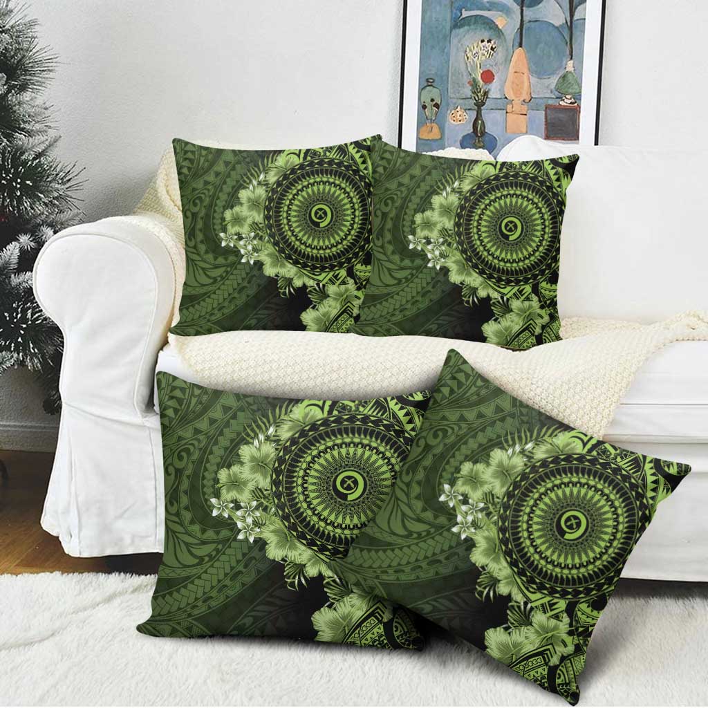 Vanuatu Pillow Cover Hibisus Polynesian Pattern Green - Polynesian Pride
