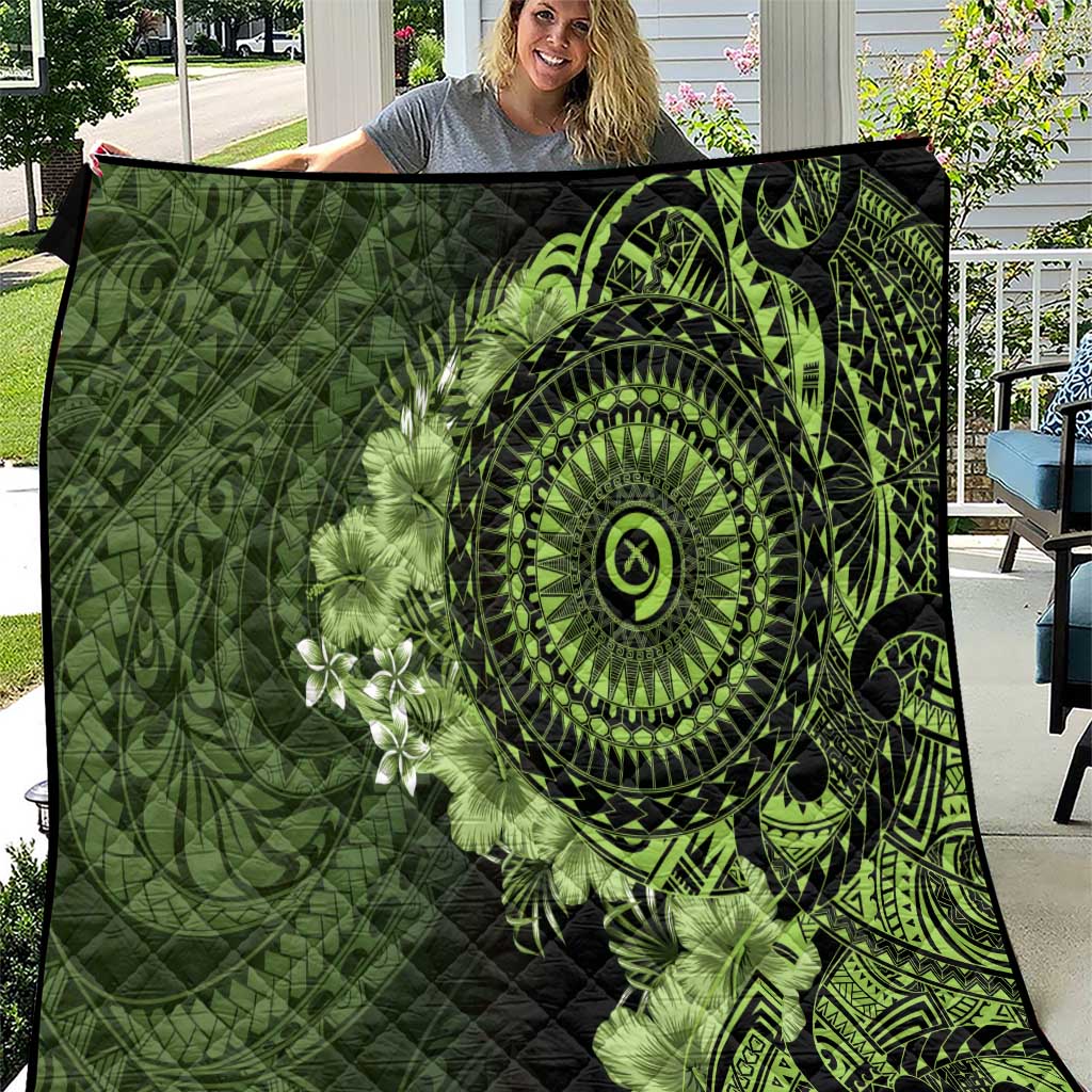 Vanuatu Quilt Hibisus Polynesian Pattern Green - Polynesian Pride