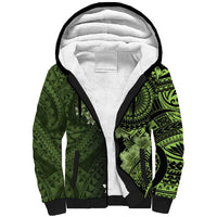 Vanuatu Sherpa Hoodie Hibisus Polynesian Pattern Green - Polynesian Pride
