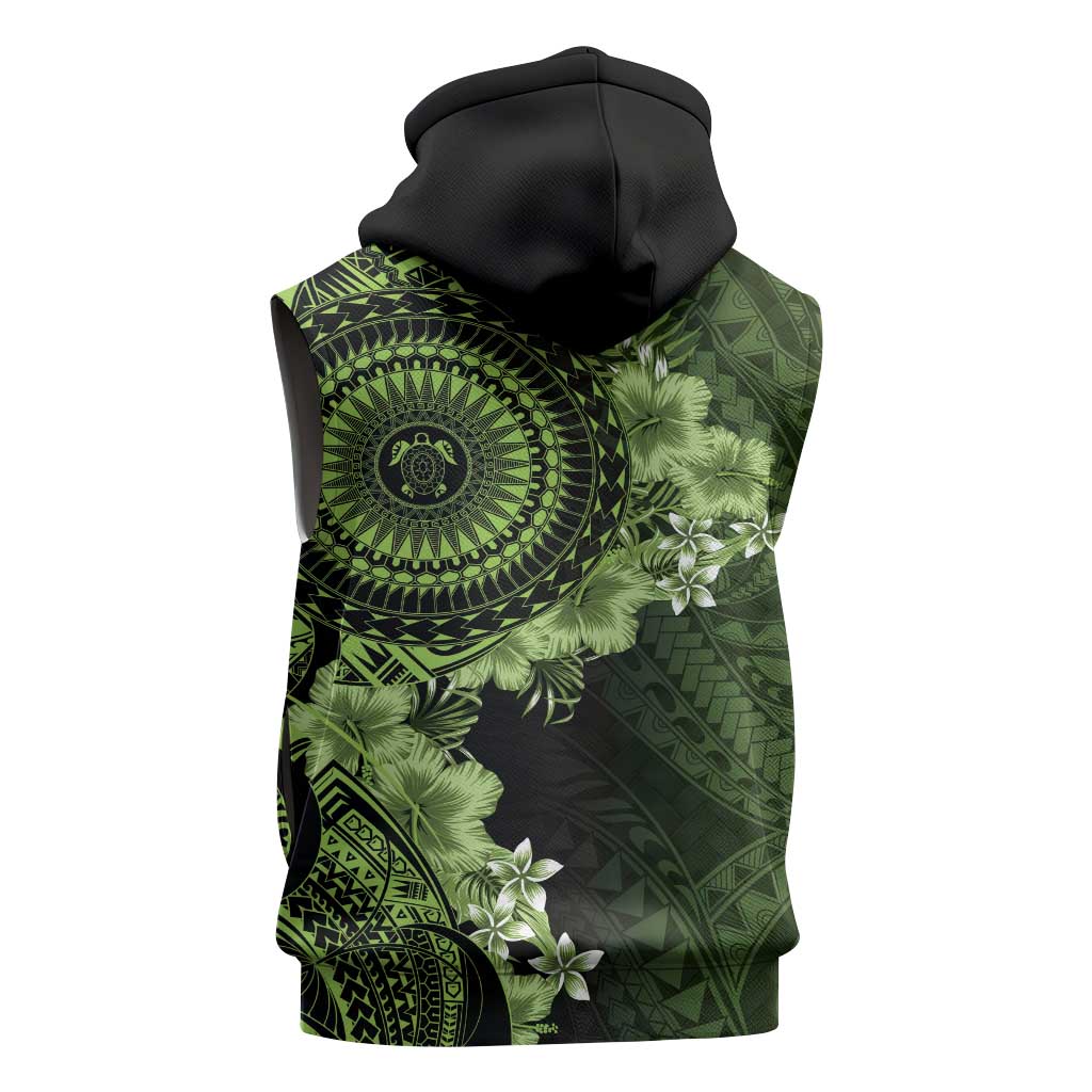 Vanuatu Sleeveless Zip Hoodie Hibisus Polynesian Pattern Green - Polynesian Pride