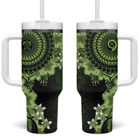 Vanuatu Tumbler With Handle Hibisus Polynesian Pattern Green - Polynesian Pride