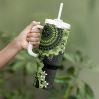 Vanuatu Tumbler With Handle Hibisus Polynesian Pattern Green - Polynesian Pride