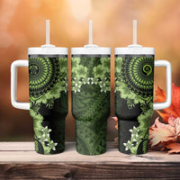 Vanuatu Tumbler With Handle Hibisus Polynesian Pattern Green - Polynesian Pride