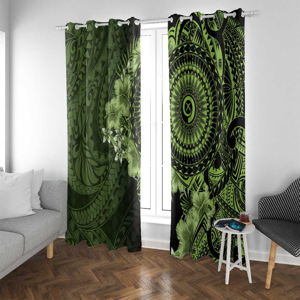 Vanuatu Window Curtain Hibisus Polynesian Pattern Green - Polynesian Pride