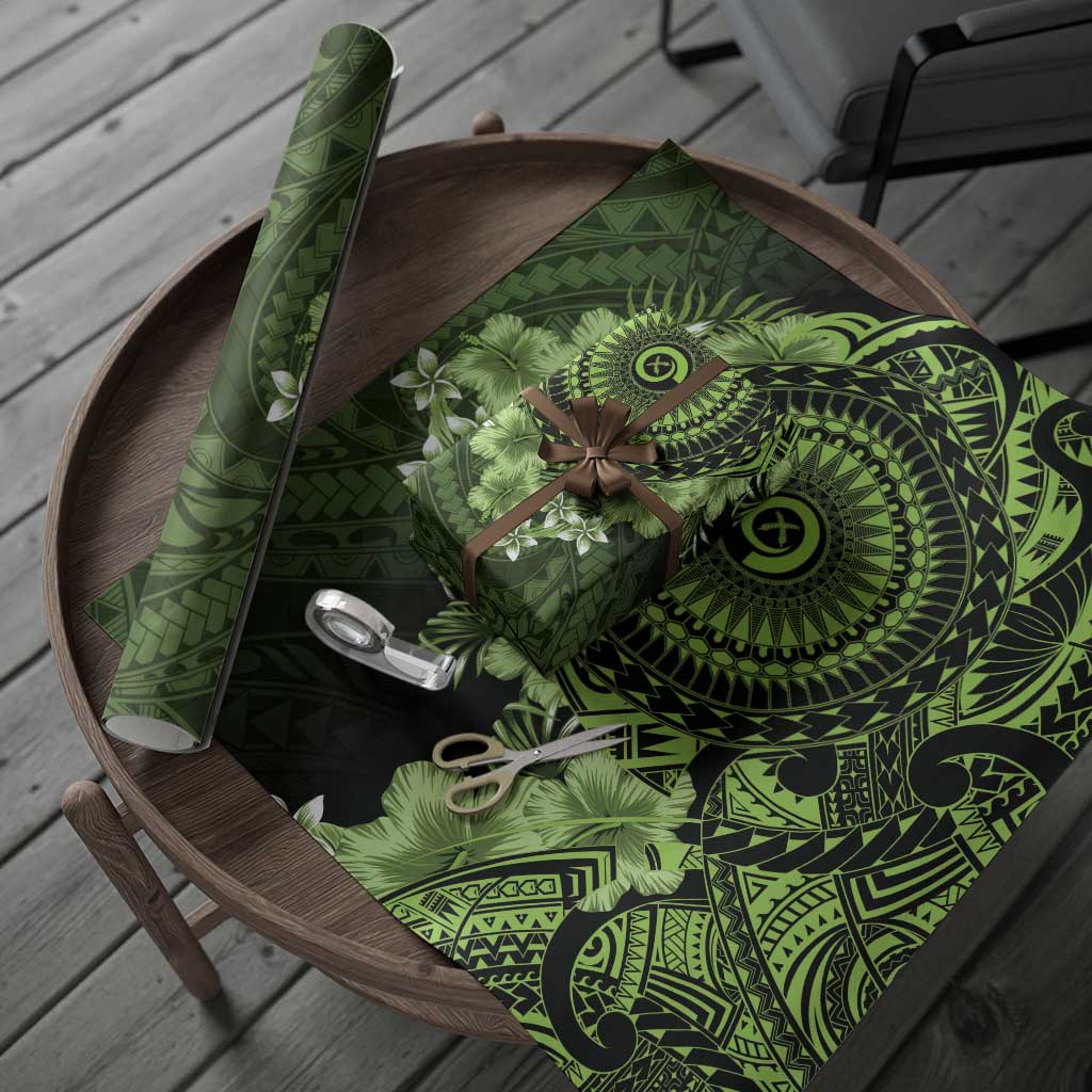 Vanuatu Wrapping Paper Hibisus Polynesian Pattern Green - Polynesian Pride