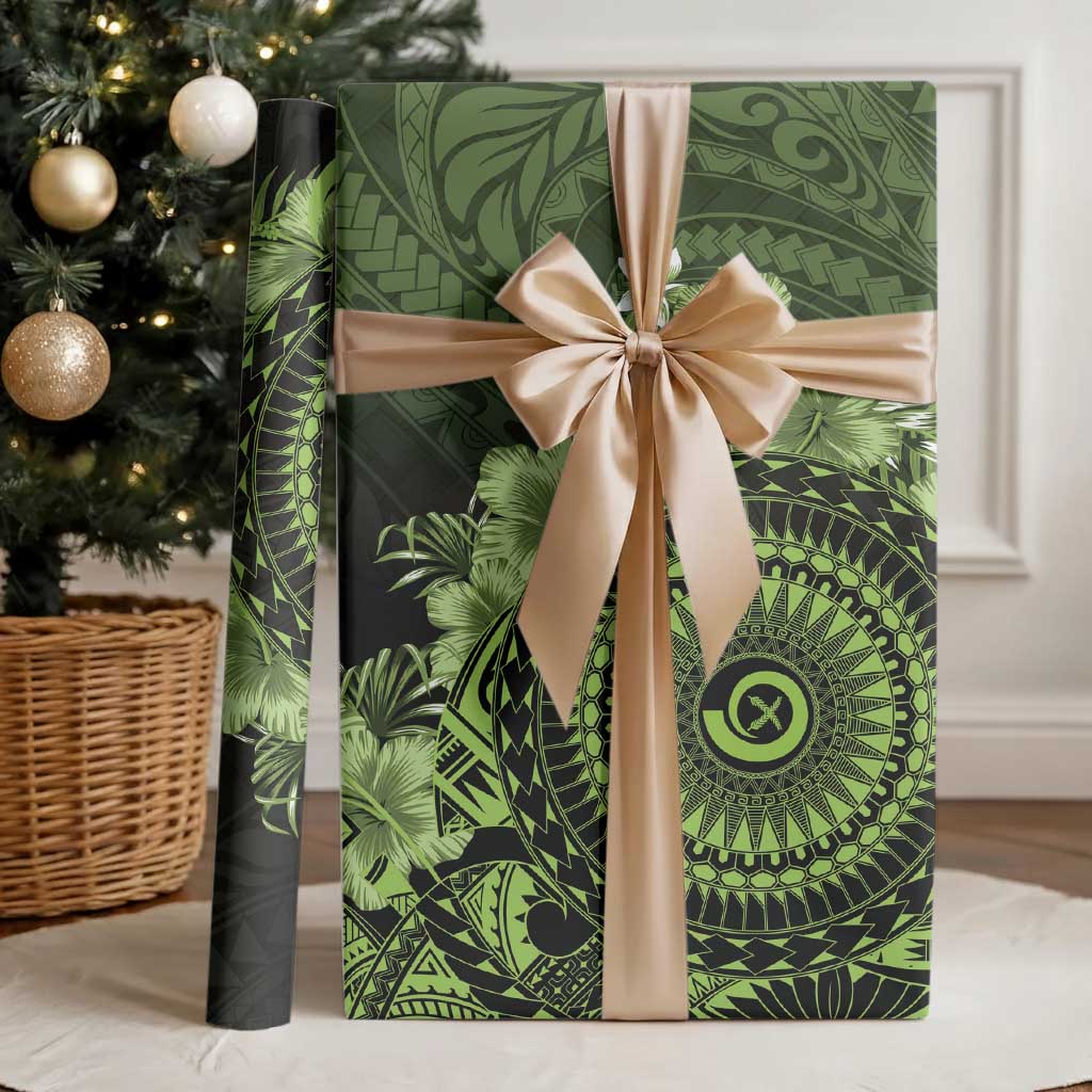 Vanuatu Wrapping Paper Hibisus Polynesian Pattern Green - Polynesian Pride